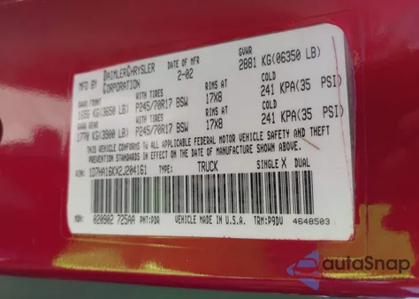 2002 Dodge Ram 1500 St из США, поврежденный, VIN 1D7HA16KX2J204161